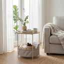 VECELO Round Side/End Table with Fabric Storage BasketMetal Anti-Rust and Waterproof Small Bedside Nightstand with Removable Tray Top for Living RoomBalcony & LaundryGrey /1pc with Basket