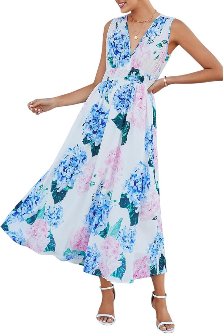 Flessibili Women's Sleeveless Floral Maxi Dress 2026 Sundresses Spring Summer Wedding Guest (S)