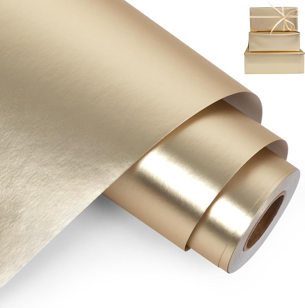 Aimyoo Gold Metallic Wrapping Paper Roll - 17 Inches X 60 Feet, Matte Solid Gold Color Paper for Birthday, Christmas, Wedding, Baby Shower, Holiday, Bridal Shower