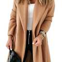 Ladiyo Womens Classic Coat Lapel Collar Open Front Belted Long Jacket, Size XL