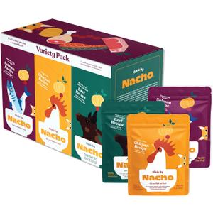 Made by Nacho Wet Cat Food Variety 12 Pack (3oz Each), Cage-Free Chicken, Sustainably Caught Salmon, Grass-Fed Beef with Bone Broth for Extra Hydration, Gravy Cut Pouches (EXP 12/18/26)