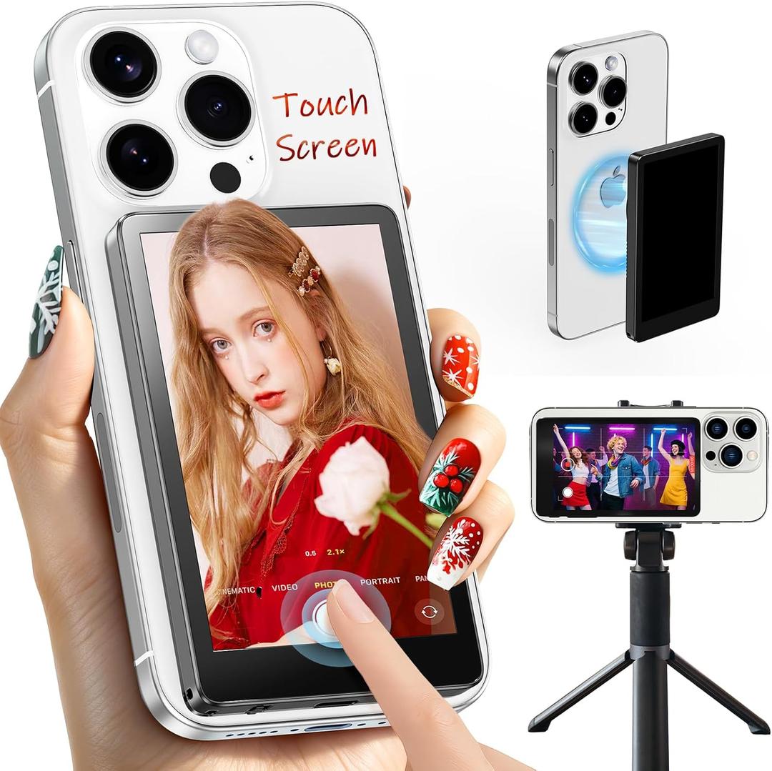 Back Camera Monitor iPhone | Touch Screen Control, Wireless Magnetic Vlog Selfie Monitor Screen for iPhone, Touchscreen Selfie Monitor with Speaker | Zoom Adjustment | Manual Focus for TikTok YouTube