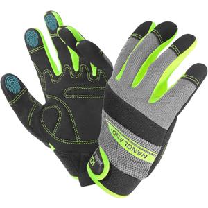 HANDLANDY Work Gloves for Men & Women, Utility Mechanic Working Gloves Touch Screen, Flexible Yard Work Gloves (Large (Pack of 1), Green)