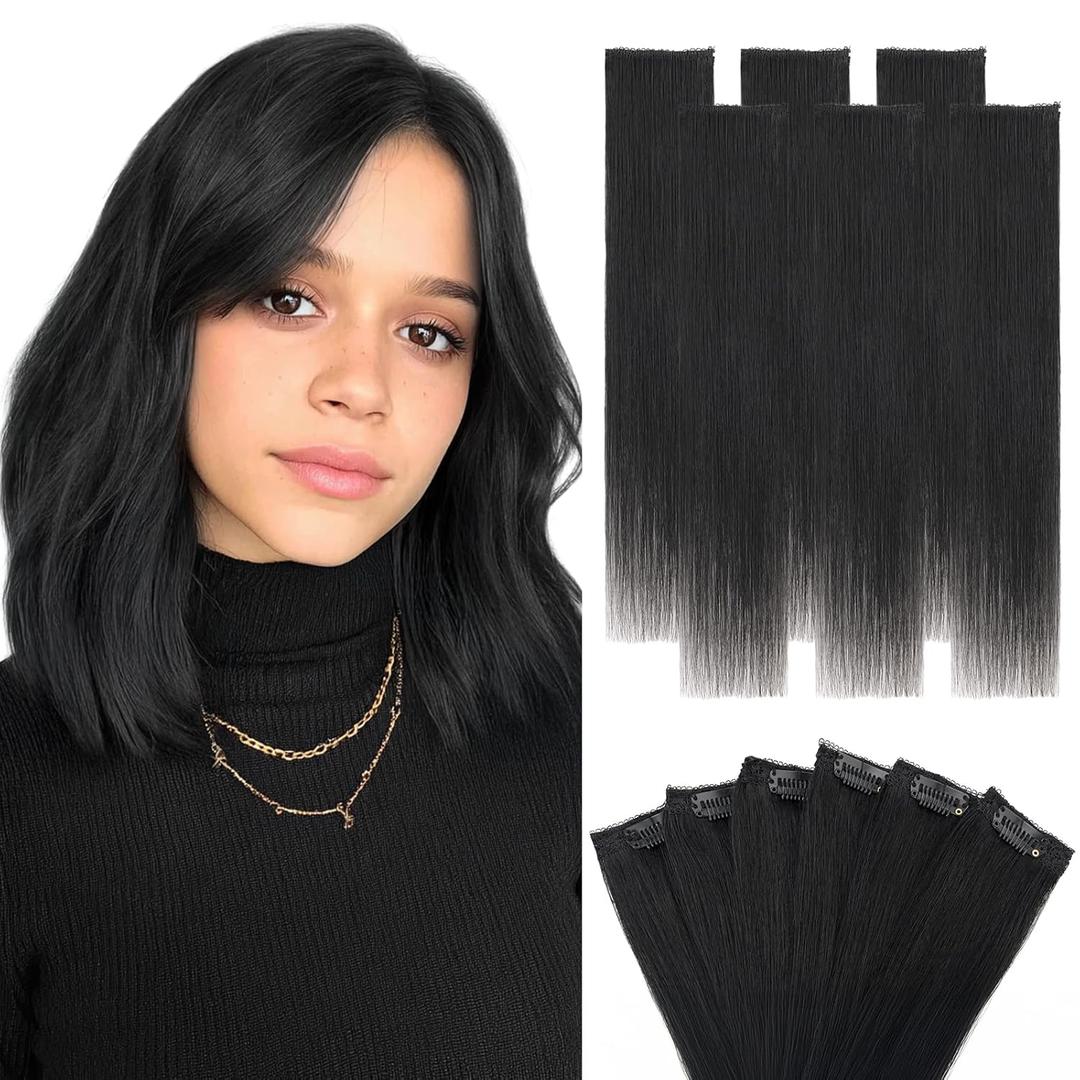 Hairro 6PCS 6 Clips In Short Hair Extensions 31g 10 Inch Dark Black