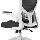 Hbada Office Chair Ergonomic Desk Chair, Office Desk Chairs with PU Silent Wheels, Breathable Mesh Computer Chair with Adjustable Lumbar Support, Flip-up Armrests, Tilt Function, White