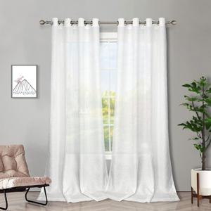 Melodieux White Semi Sheer Curtains 96 Inches Long for Living Room - Linen Look Bedroom Grommet Top Voile Drapes, 52 by 96 Inch (2 Panels)