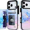 HAOPINSH Wallet Case with Card Holder for iPhone 17 Pro, Pink Blue Marble Pattern Back Flip Folio PU Leather Kickstand Card Slots Case, Double Magnetic Clasp Shockproof Cover 6.3"