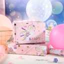 2 x LeZakaa Pink Unicorn Birthday Wrapping Paper Roll for Girls Women, Have a Magical Birthday & Rainbow, Stars, Gold Foil Design for Baby Girl, Baby Shower, Mini Roll, 17 inches x 16.4 Feet