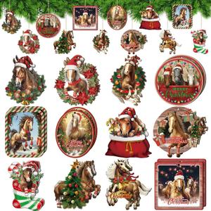 Syhood 36 Pcs Christmas Horse Ornaments Funny Farm Animal Wooden Hanging Tree Decoration Farmhouse Holiday Decor Xmas Ornament Gift for Horse Lovers