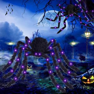 Halloween Giant Spider Decorations,4.25Ft Light Up Realistic Giant Spider with Purple LED Lights,Scary Halloween Spiders for Yard,Party Dcor