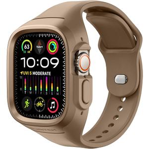 SURITCH Sport Band for Apple Watch 9/8/7/6/5/4/SE3/SE2/SE Case with Band 45mm 44mm, Soft Silicone Shockproof Rugged Protective Replacement Strap with Case for Women Men, Brown