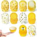 COcnny Bee Mini Cupcake Liners - 600pcs Summer Baking Cups Muffin Paper Cupcakes Wrappers for Birthday Party, Yellow Honey Candy Cake Chocolate Wrap Making Supplies for Baby Shower Wedding (10 Styles)