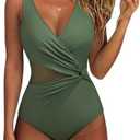 SUUKSESS Women Sexy Mesh Tummy Control One Piece Swimsuit Push Up Bathing Suit, Size S