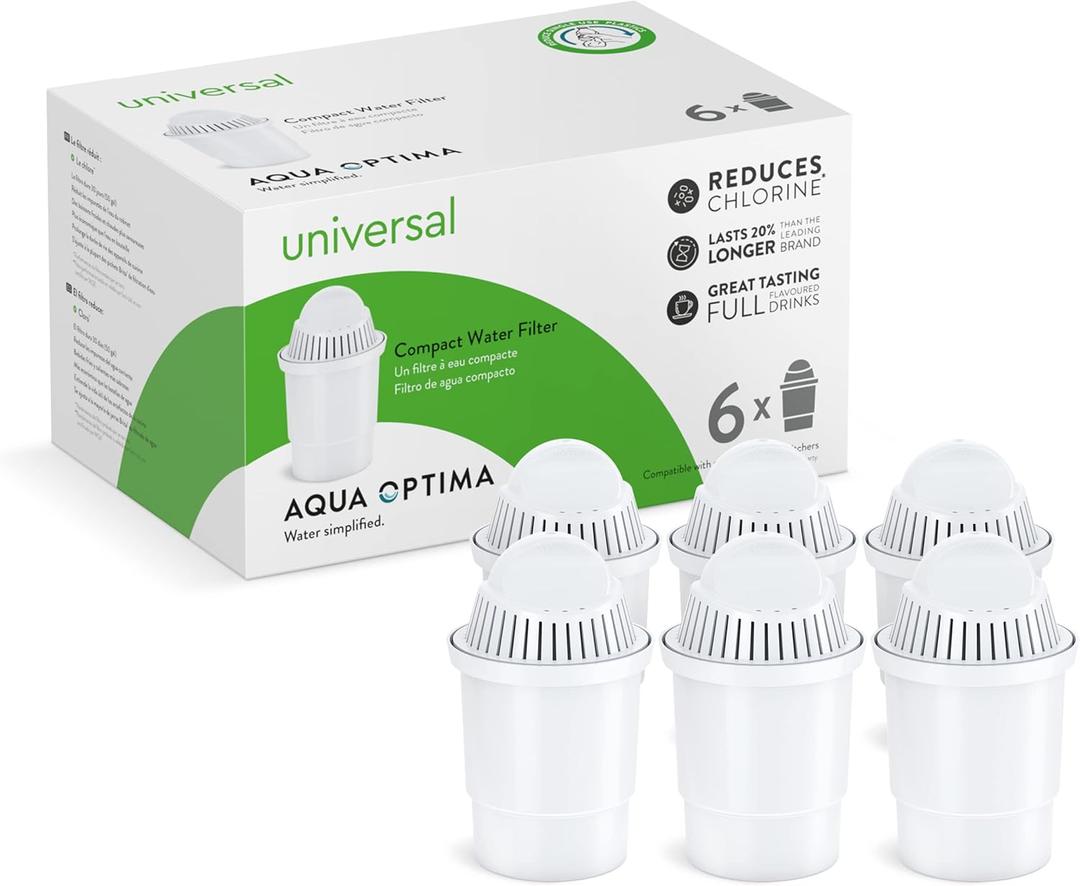 Aqua Optima Replacement for Brita Water Filter, Pitchers and Dispensers, Mavea, Up and Up, Great Value, Reduces Plastic, Exceptional Value, NSF Certified Pitcher Water Filter, Compact Size, 6 Count