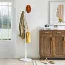 IBUYKE Coat Rack Stand, Freestanding Coat Tree with Solid Round Base and 8 Hooks, Easy Assembly Wooden Coat Hanger, Clothes Rack for Hallway Entryway, Living Room, Bedroom, Office, White WD-114