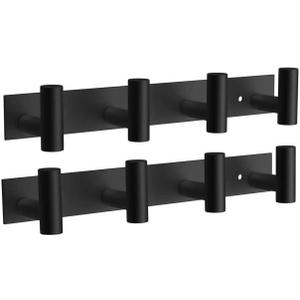 VAEHOLD 2PACK Hat and Coat Wall Mount Rack - 4 Hooks for Robes, Bags, Keys, and Towels - Bathroom Towel Hanger Organizer -Black