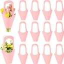 Enorteen 30 Pcs Flower Wrapping Paper Gift Bags with Handle - Bouquet Gift Bags for Thanksgiving, Birthday, Wedding Parties - Pink
