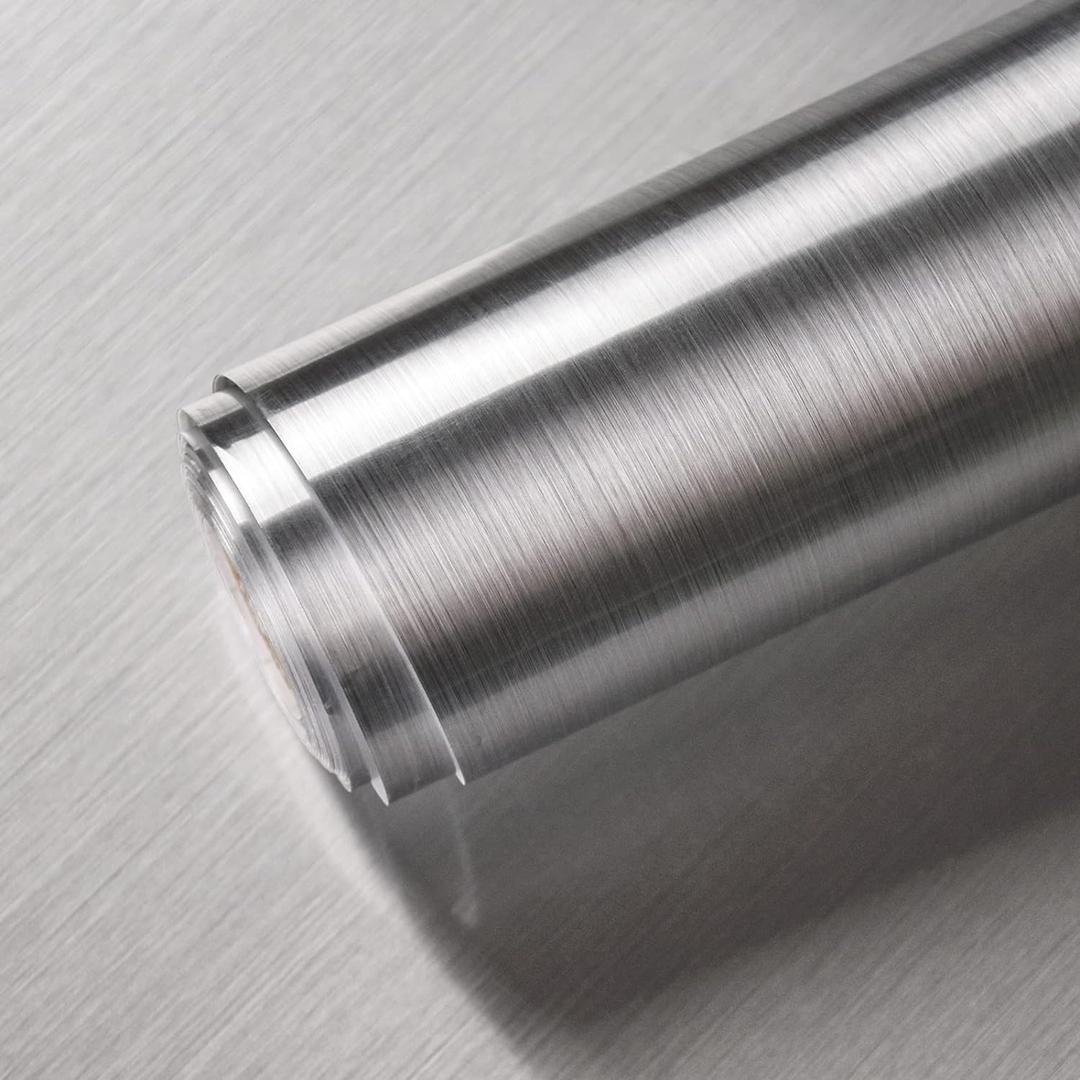 Stainless Steel Contact Paper Peel and Stick Countertop Contact Paper Waterproof Silver Metallic Wallpaper for Kitchen Backsplash Self Adhesive Wallpaper Dishwasher Fridge Appliances Cover 17.778.7