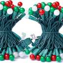 BOHON Christmas Lights 2 Pack 24FT 70 LED G15 Red White and Green Globe Christmas String Lights Plug in with Pearlized Bulbs Green Wire for Outdoor Indoor Patio Xmas Tree Garland Decor