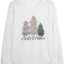 ASTANFY Merry Christmas Sweatshirt for Women Plaid Holiday Long Sleeve Tree Pullover Lightweight Shirt (Yellow, L)