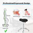 Saddle Stool with Wheels, Rolling Ergonomic Stool with Thick Saddle Seat, Adjustable Chair for Medical Dental Massage Clinic Salon (Black, Without Backrest)