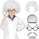 Haysandy Kids Mad Scientist Costume Crazy Physicist Costume Wig Lab Coat Glasses Mustache for 100th Day of School Cosplay (8-10T)