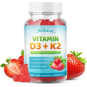 Vitamin D3 K2 Gummies 5000IU Sugar Free Supplement, 60 Count, EXP: 05/28/2028