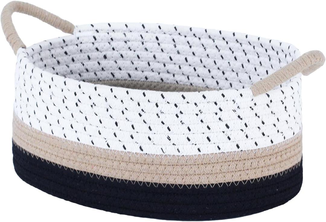 Yimi's Dream Cotton Rope Basket  Woven Gift Basket with Handles, Decorative Storage Basket for Baby Shower, Housewarming, Nursery, Toys, Laundry, Towels (Oval - 12"x8"x5")