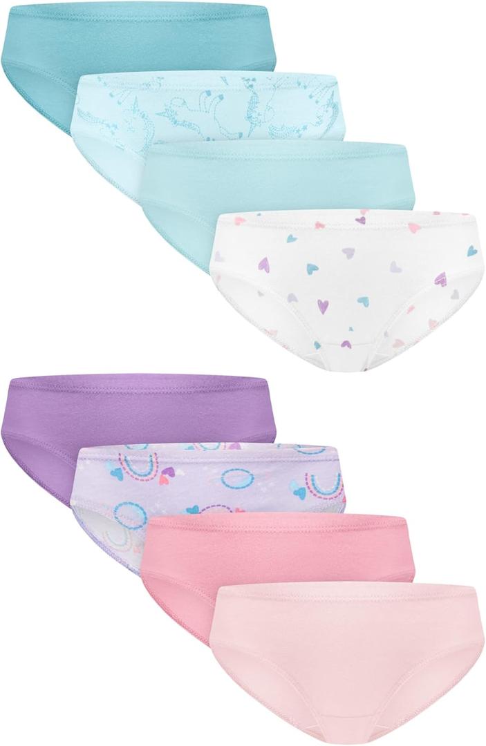 Hanes Girls' Organic Underwear, Brief & Hipster, Toddler & Girl Sizes, Pure Comfort Organic 100% Cotton Panties, 8-pack (4-5T, Purple/Blue/Pink)