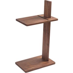 C Table, Premium Solid Acacia Wood, Adjustble Hight and Tablet Holder, Side Tabel for Sofa and Bad (Walnut Medium Brown)