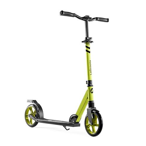 LaScoota Kick Scooter for Kids Ages 12+, Teens & Adults, Large 8" Sturdy Urethane Wheels. Adjustable Handlebar, Lightweight, Foldable, 220lbs Max Load