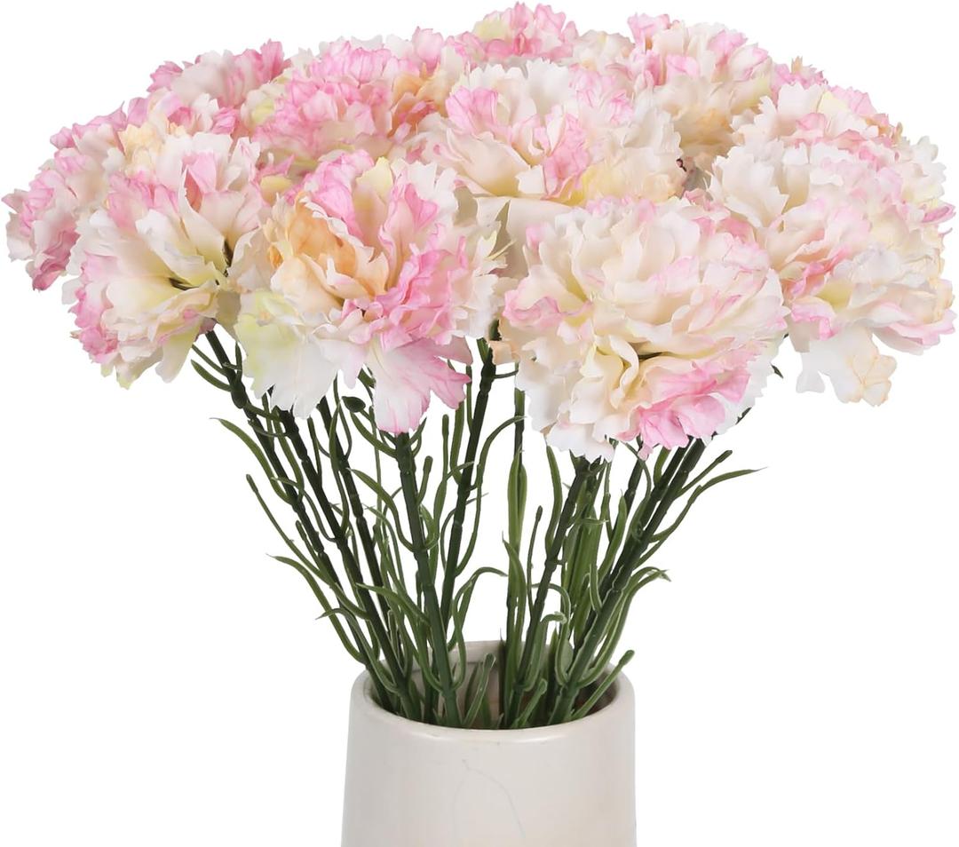 Vintage Pink Artificial Carnation Flowers - 12PCS Fake Silk Carnations for Home Decor, Wedding Bridal Bouquet, Anniversary, Birthday Floral Arrangements