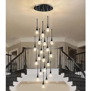 Raindrop Crystal Chandelier High Ceiling: 20 Light Dimmable LED With Remote, 
23.6"L x 23.6"W x 157"H