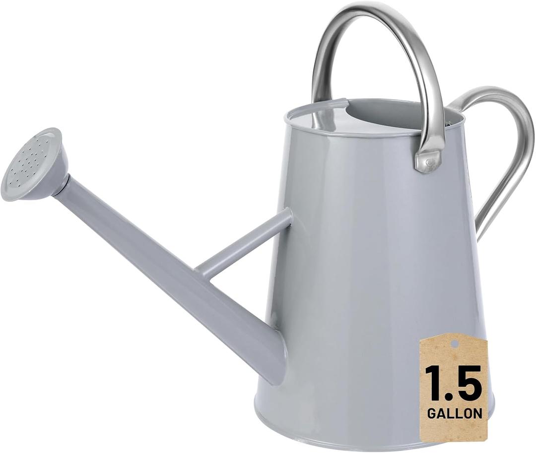 1.5 Gallon Watering Can for Outdoor Plants,Large Metal Plant Watering Pot with Removable Spout,Flower Garden Water Can Watering Pot,Galvanized Steel Watering Can with Stainless Steel HandlesGrey (Gray)