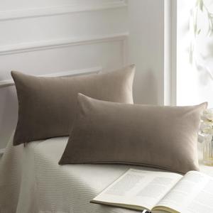 Phantoscope Pack of 2 Velvet Decorative Throw Decorative Pillow Cover Soft Solid Square Cushion Case for Couch Taupe 12 x 20 inches 30 x 50 cm