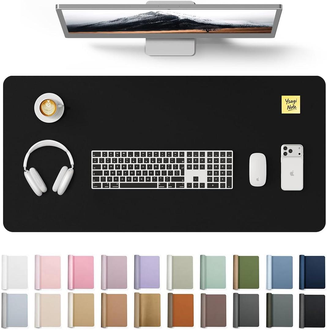 YSAGi Leather Desk Protector, Office Mat, Large Mouse Mat, Non-Slip PU Leather Blotter, Laptop Desk Mat, Waterproof Writing Pad for Office and Home (Black, 31.5" x 15.8")