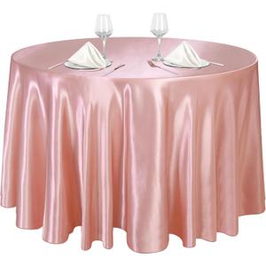 Ruisita 120 Inches Round Satin Tablecloths Rose Gold Overlay Round Satin Table Cover Bright Silk Tablecloth Smooth Fabric Tablecloth for Wedding Banquet Table Decoration