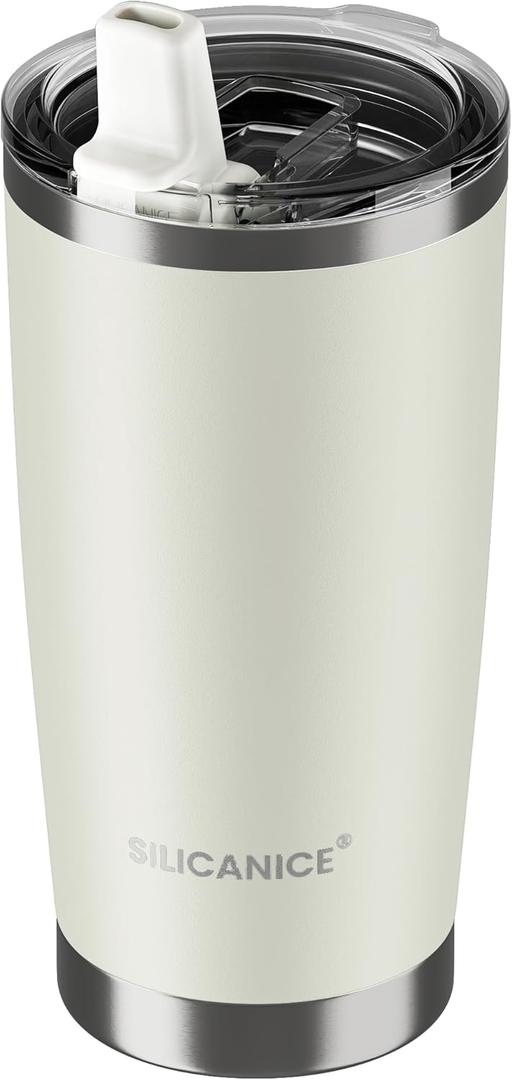 20oz Hygienic Insulated Tumbler 100% Leakproof Lid with Removable Spout & Straw, Reinforced Vacuum-Protection Base, Cup Holder Friendly, for Iced Coffee, Smoothie/Water on the Go - Cream