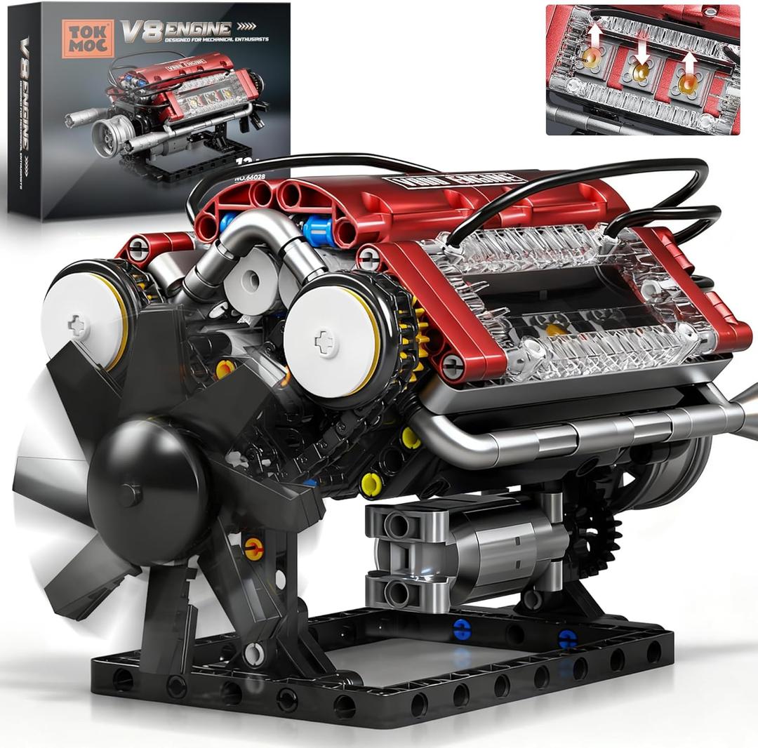 Tuajixz V8 Engine Building Blocks Sets, V8 Engine Model Kit That Runs  Motorized with Moving Pistons, Crankshaft & Rotating Fan, Realistic Engine Simulation for Car Enthusiasts, 588Pcs