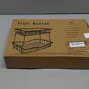 White 2 Tier Large Fruit Basket for Kitchen Counter with 2 Banana Hangers, Metal Fruit Bowl for Onion Vegetable Bread Snack, Countertop Organizer  14.5" W x 9.5" D