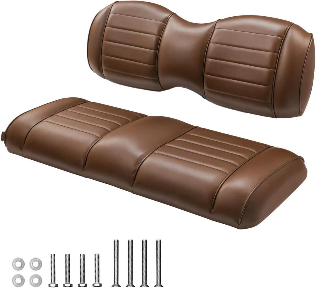NOKINS Golf Cart Premium Front and Rear Seat Cushion Kit,Seat Back & Seat Bottom Cushion Assembly (Coffee Brown, Fits Aftermarket Standard Rear Seat)