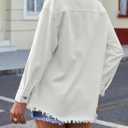 Dokotoo Women's Oversized Denim Jacket Casual Long Sleeve Denim Shirts Distresse Jean Jacket (White, S)