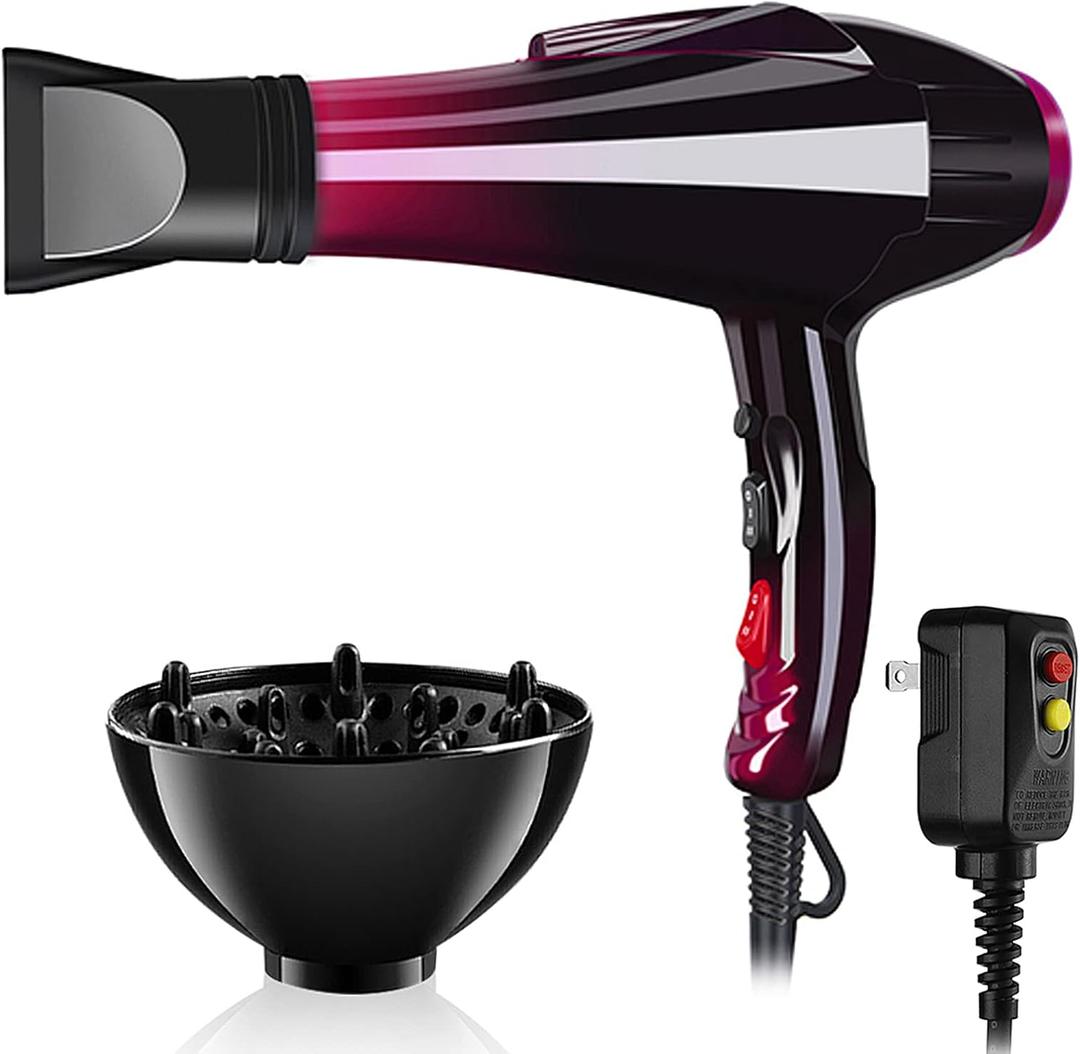 Hair Dryer Professional Blow Dryer Negative Ions 3500W Powerful Fast Drying Low Noise Long Cord Quick Dryer with Nozzle and Diffuser Hair Blow Dryer with 2 Speed and 3 Heat Settings Purple-6 (1 Piece Set)
