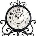 Vintage Table Clock on Stand - Desk Mantel Clock for Living Room Bedroom Decor, Silent Rustic Shelf Clock with Metal Frame Fireplace Clock Battery Operated for Office Desktop Home Decor