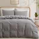 LOVQUE Light Grey Cotton Duvet Cover Twin Size, Linen Like Natural Bedding Set with Zipper Closure (No Comforter), 68x90 Inches