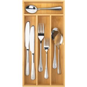 Silverware Organizer - Bamboo Kitchen Drawer Utensil Holder with 4 Slots (Natural)