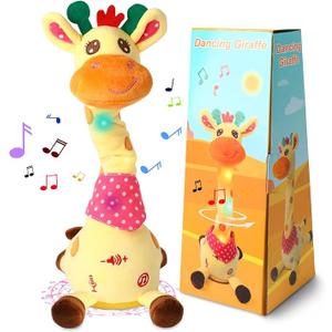 Dancing Talking Giraffe Toy, Stuffed Animal Baby Toy Repeating What You Say, Glowing Musical Electronic Giraffe Gifts for Toddlers 1-3 Years Old (Giraffe)