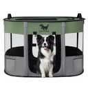 Rest-Eazzzy Dog Playpen, Foldable Kitten Playpen for Medium Dogs, Portable Pet Puppy Playpen with Removable Shade Cover, Indoor Outdoor Travel Camping Use for Small Pets with Carrying Case (M, Green)