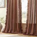 Dark Terracotta Ruffle Curtains 63 Inch Length, 2 Panels, W47 x L63 Inch, Linen Textured Rust Colored Farmhouse Scalloped Curtains for Bedroom, Rod Pocket Light Filtering Semi-Sheer Flowy Boho Curtain