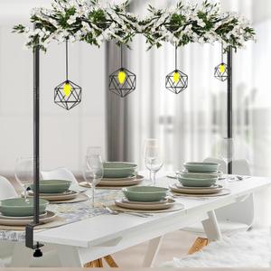 Over The Table Rod Stand with Clamps Black 46"-100'' Length 29"-55" Height Adjustable Metal Table Balloon Arch Stand with Storage Bag, for Halloween Christmas Party Wedding Anniversary Decoration